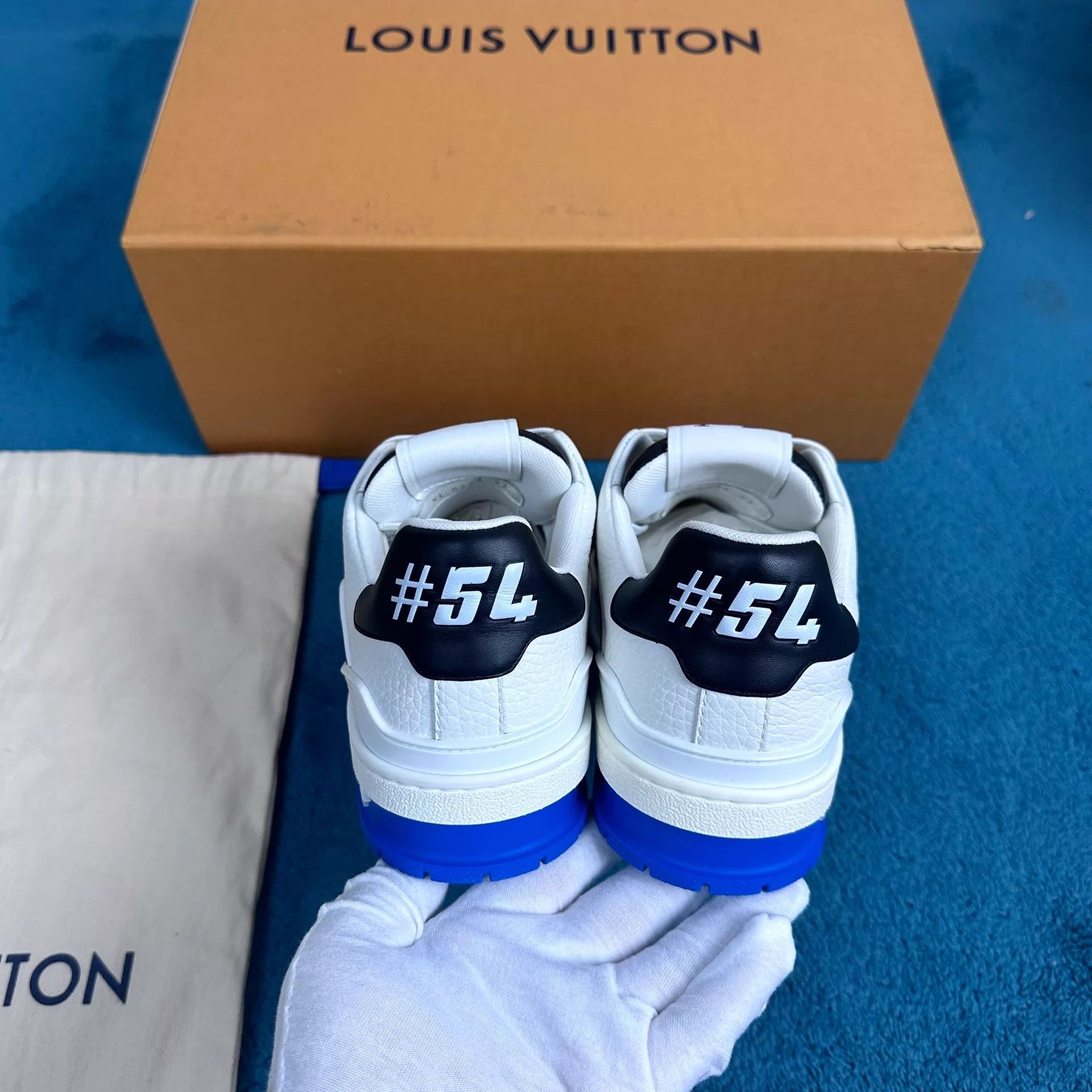 Louis Vuitton LV Trainer Leather Low-Top Sneaker Blue Black 4/38 Size US 7.5 / IT 37.5 - 4 Thumbnail
