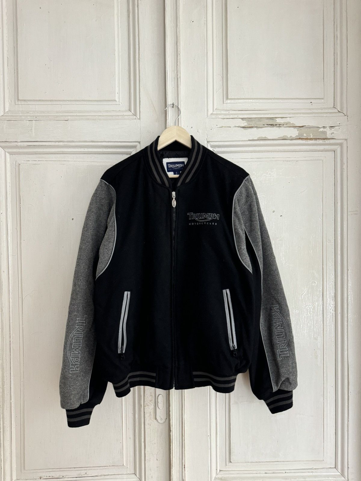 Harley Davidson × Vintage Triumph Vintage Black Motorcycles Varsity Jacket Size US L / EU 52-54 / 3 - 7 Thumbnail