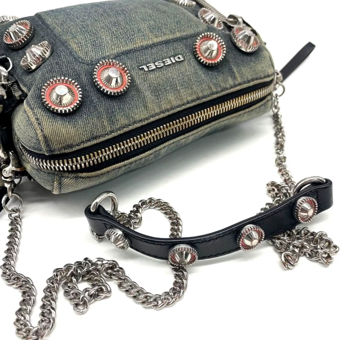 Diesel Diesel Indigo Denim Studded Chain Womens Clutch Bag Shoulder - Size ONE SIZE - 7 Thumbnail