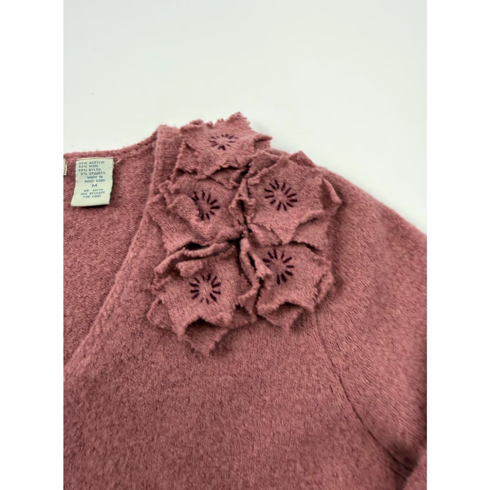 Pinko Odille Sweater Womens Medium Pink V Neck 3/4 Sleeve Floral Applique Pullover Size M / US 6-8 / IT 42-44 - 3 Thumbnail