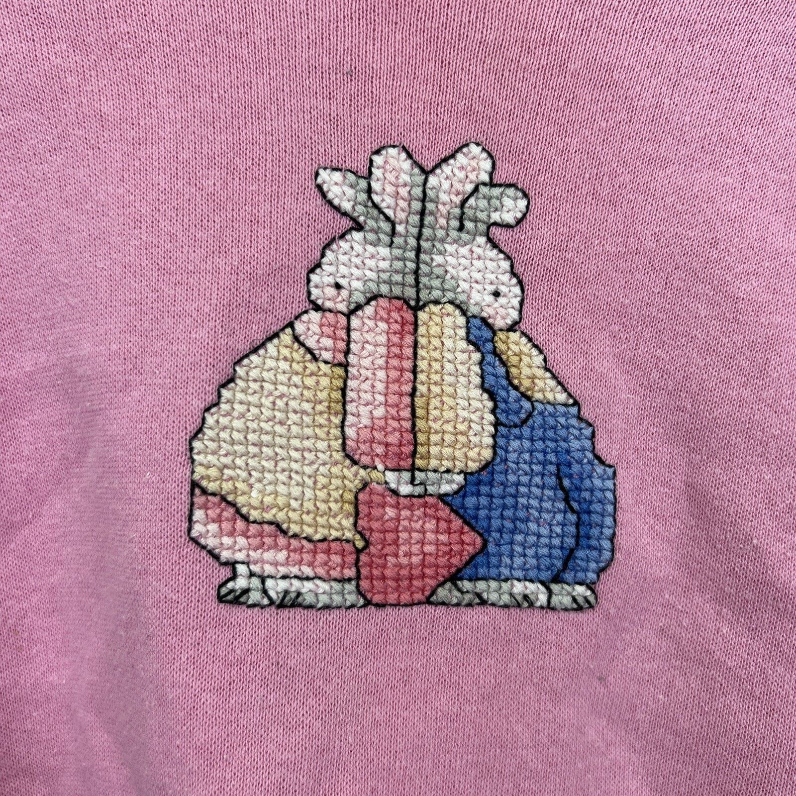 Tultex Vintage Easter Embroidered Rabbit Pink Sweatshirt Size Large Size L / US 10 / IT 46 - 3 Thumbnail