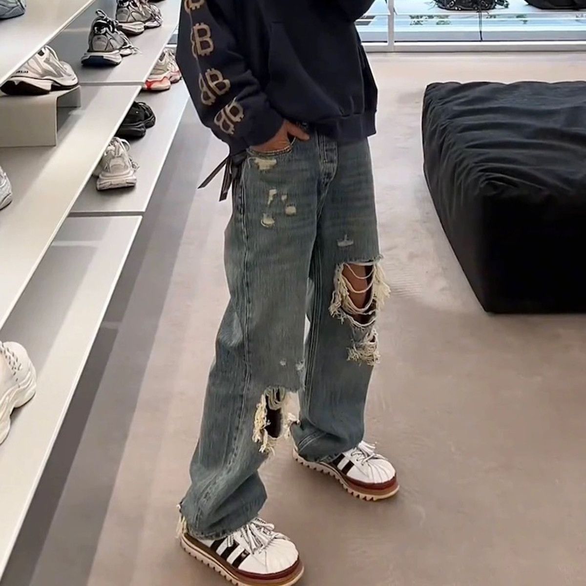 Japanese Brand × Jean High street ripped frayed damage jeans Size US 31 - 3 Thumbnail