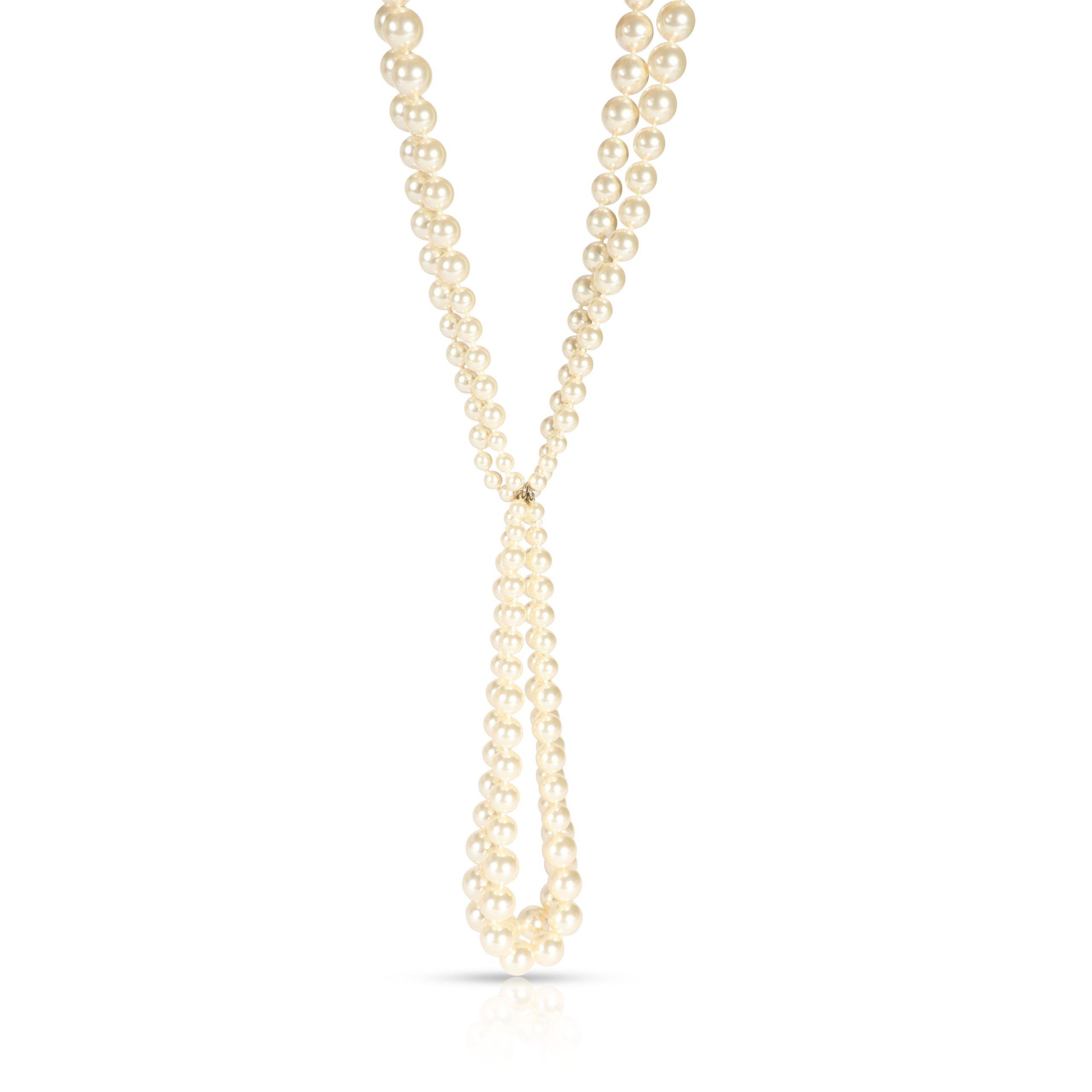 image of Chanel Simulated Glass Pearl Lariat Necklace in Silver, Women's