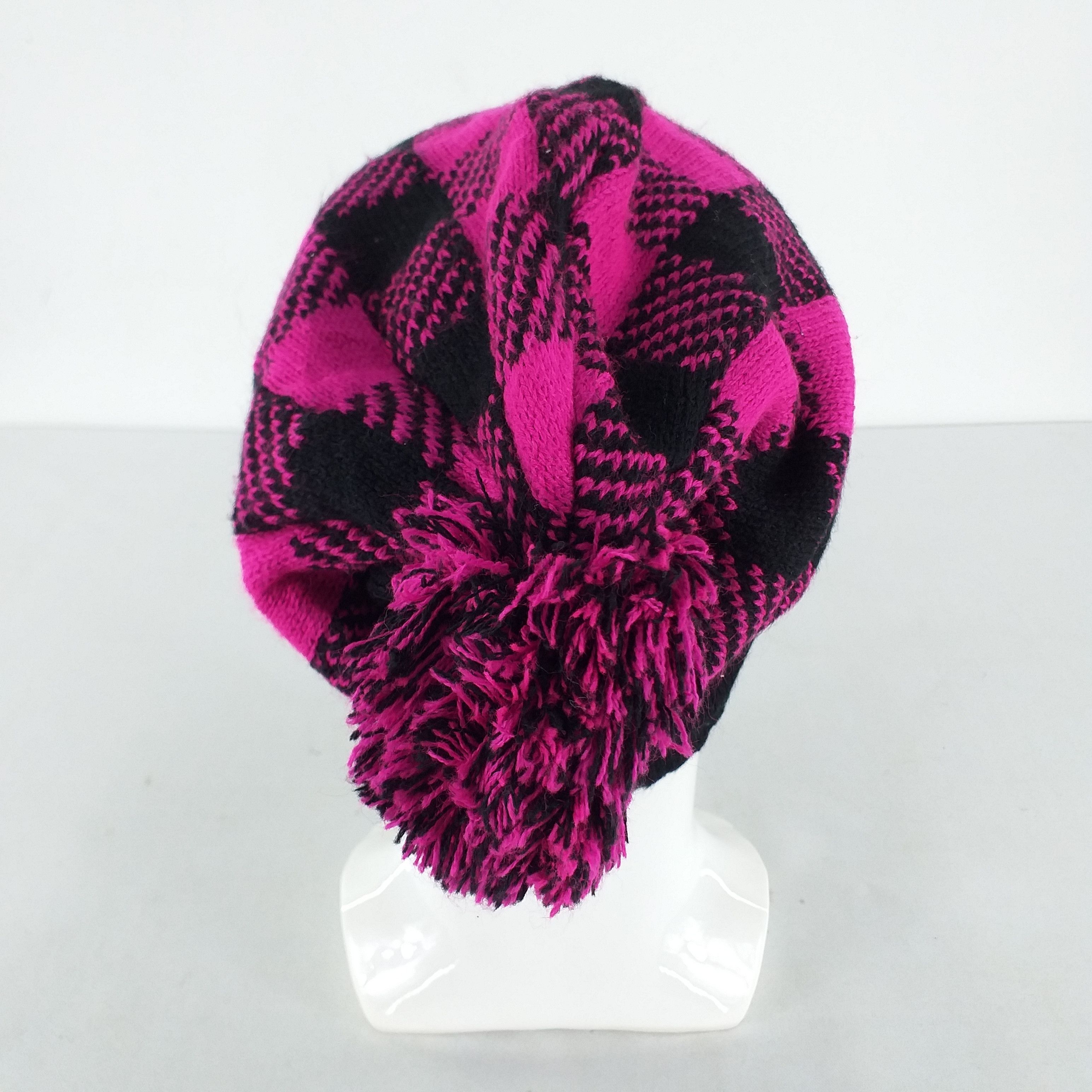 Japanese Brand Black Pink Checkered Snow Cap Hat Beanie -BN253 Size ONE SIZE - 2 Thumbnail