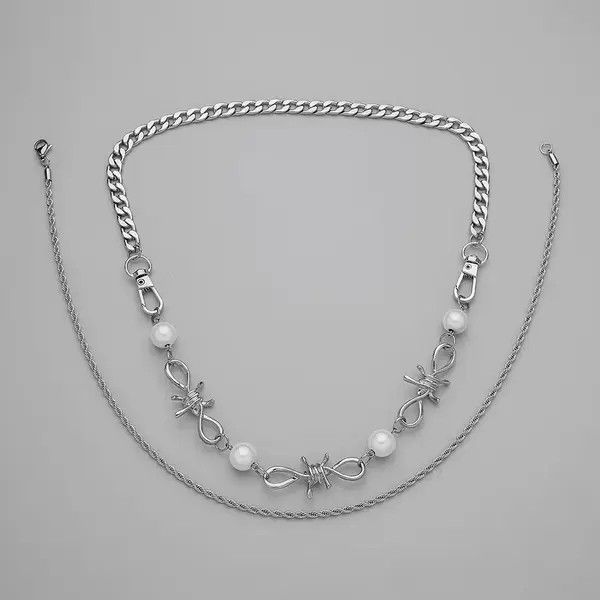 Jewelry Wired Spike Pearl Necklace Chain Size ONE SIZE - 3 Thumbnail