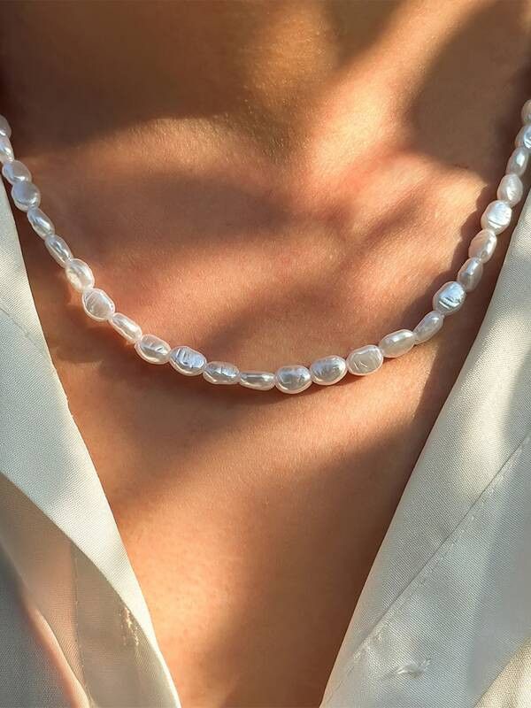 Jewelry x Vintage Pearl Casual Y2K Necklace Chain in Silver, Men's