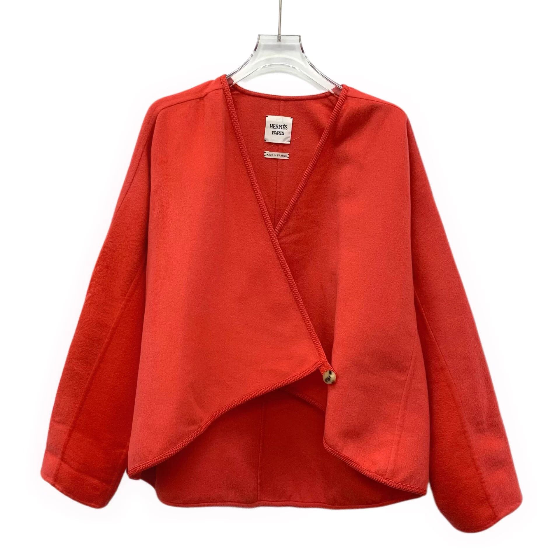 Hermes KW0846 Hermes Red Cashmere V-neck Long-sleeved Wool Jacket, Size S / US 4 / IT 40 - 1 Thumbnail