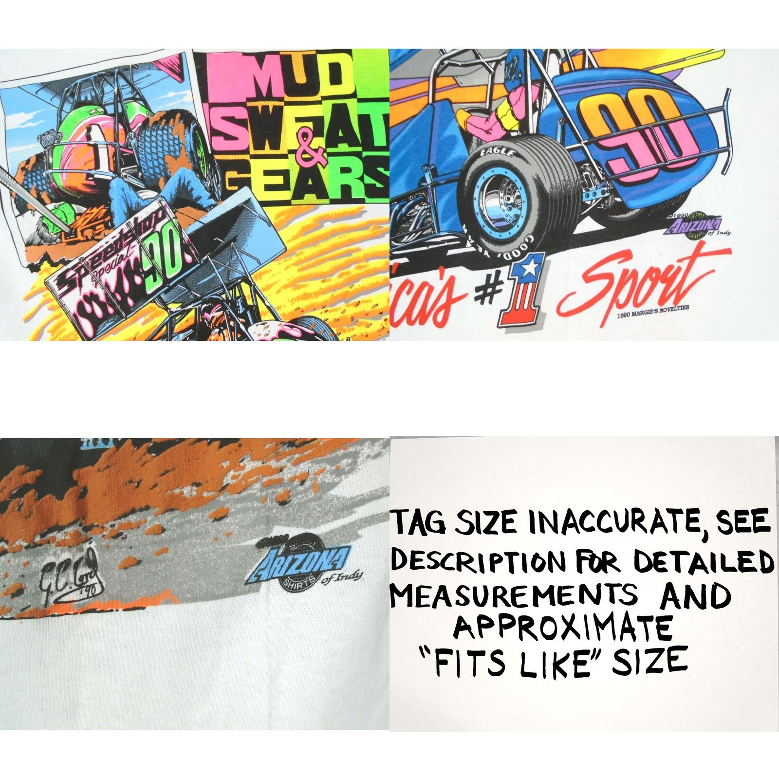 Fruit Of The Loom VINTAGE 80s SPRINT CAR RACING T-Shirt S/M MUD SWEAT GEARS single stitch cartoon Fruit of the Loom Cotton Men Size US S / EU 44-46 / 1 - 8 Thumbnail