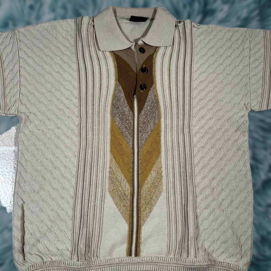 Coogi VINTAGE Bergati Polo Shirt Short Sleeve 90s XL Beige Knit Mens Size US XL / EU 56 / 4 - 1 Thumbnail