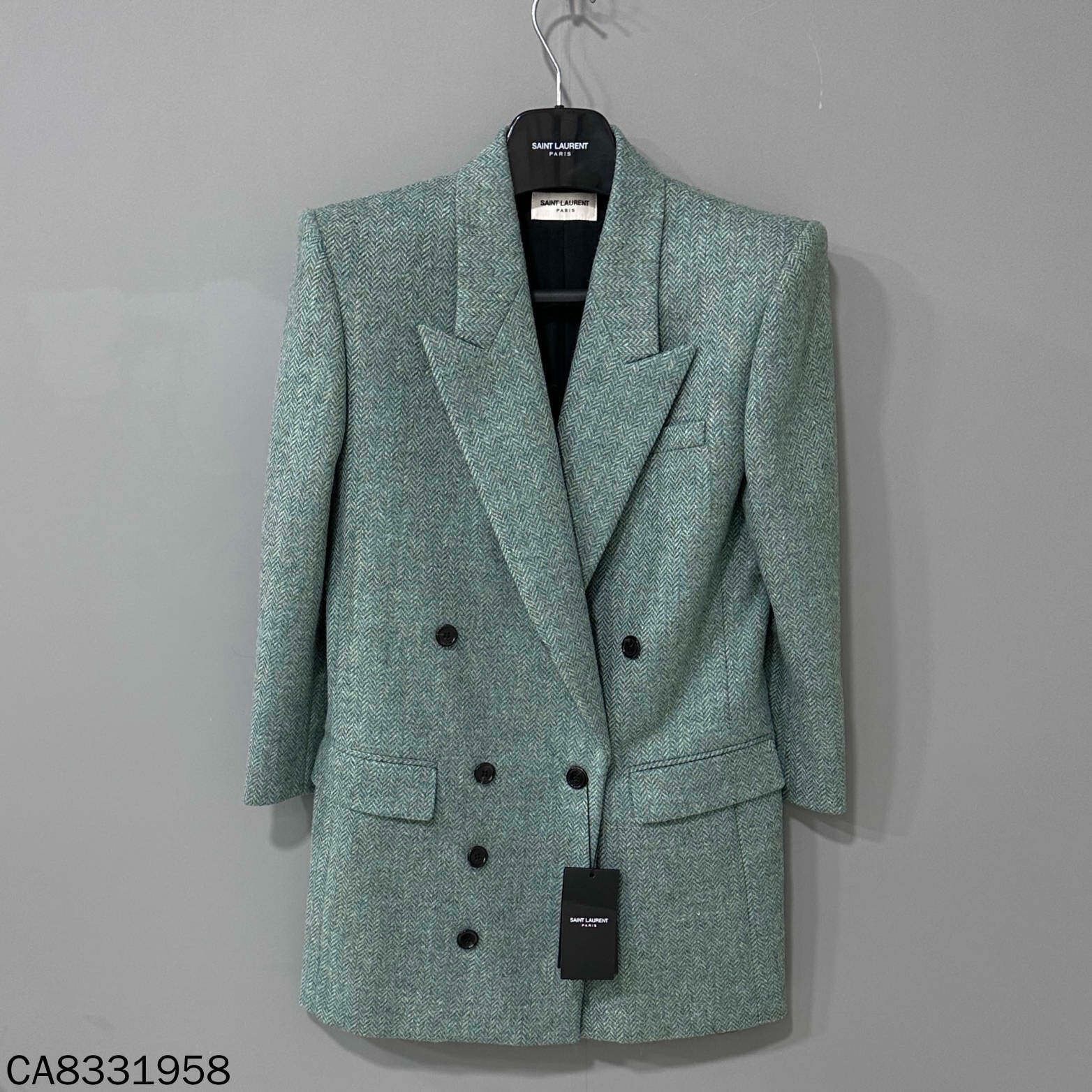 Saint Laurent Paris Saint Laurent Light Green Herringbone Blazer Size XS / US 0-2 / IT 36-38 - 1 Thumbnail