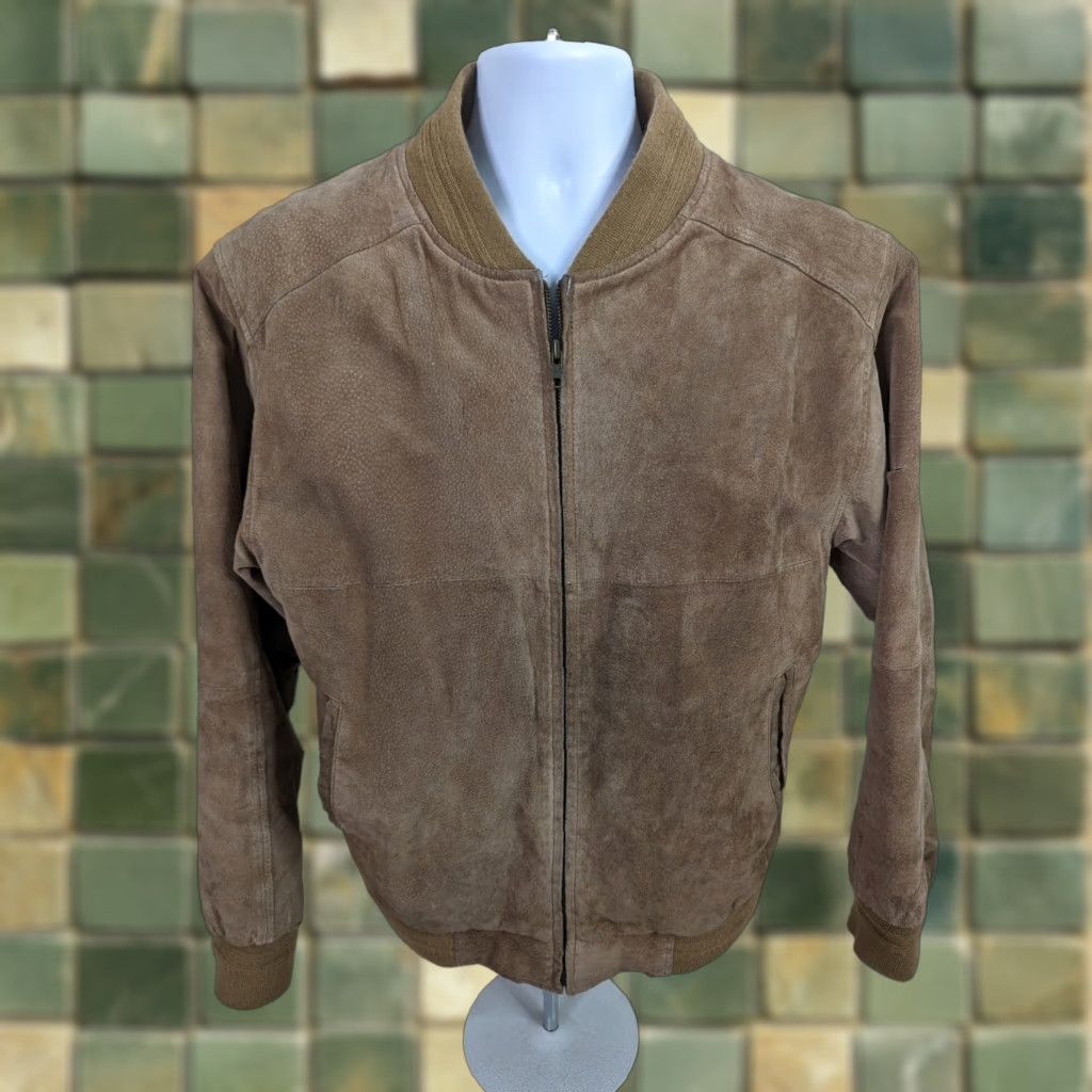 Vintage VINTAGE Bomber Jacket Leather Suede Beige Tan Mens M 38-40 Full Zip Lined Pockets Casual Size US M / EU 48-50 / 2 - 1 Thumbnail