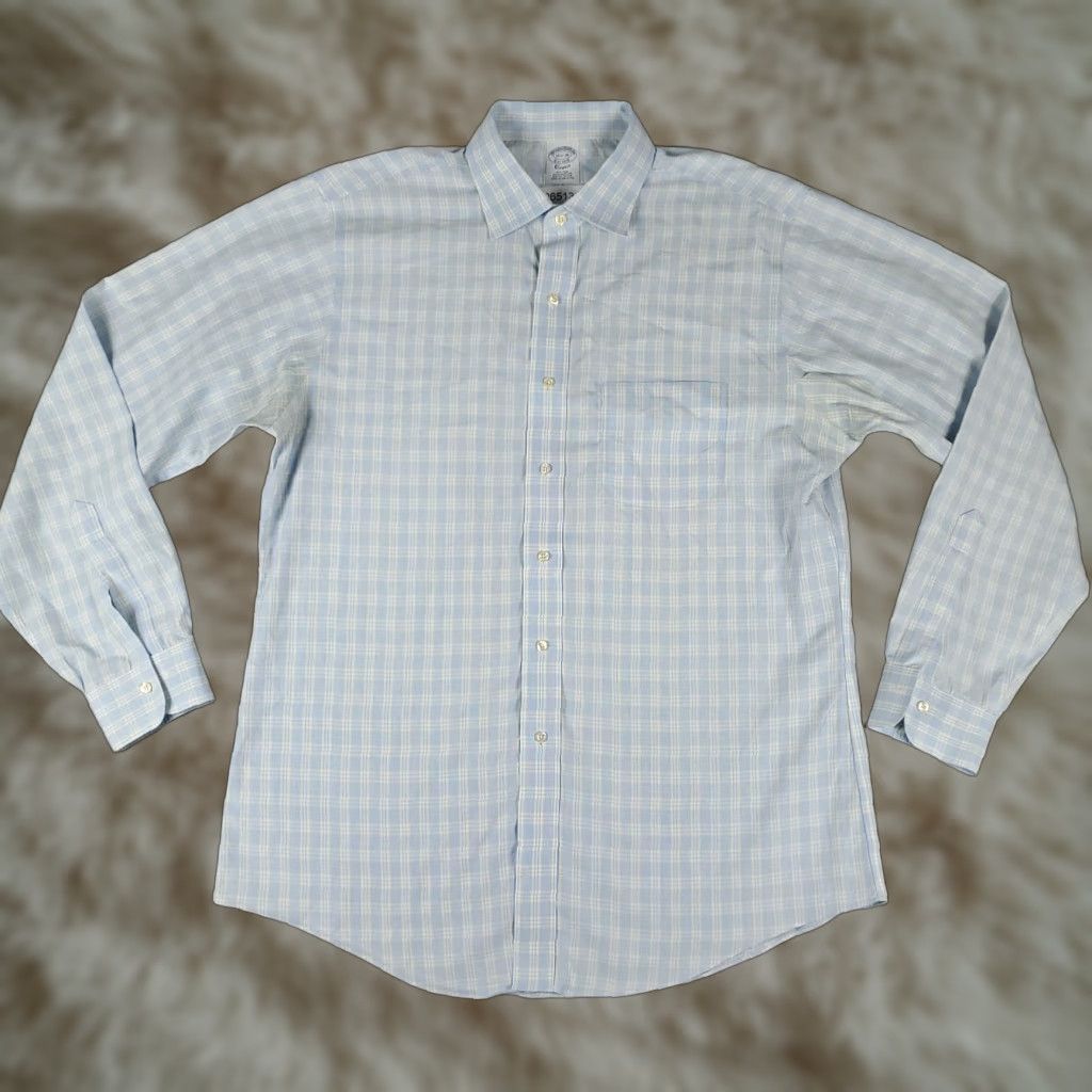Brooks Brothers Brooks Brothers Shirt Mens 16.5 Blue Plaid Dress Button Up Long Sleeve Size 42R - 1 Thumbnail