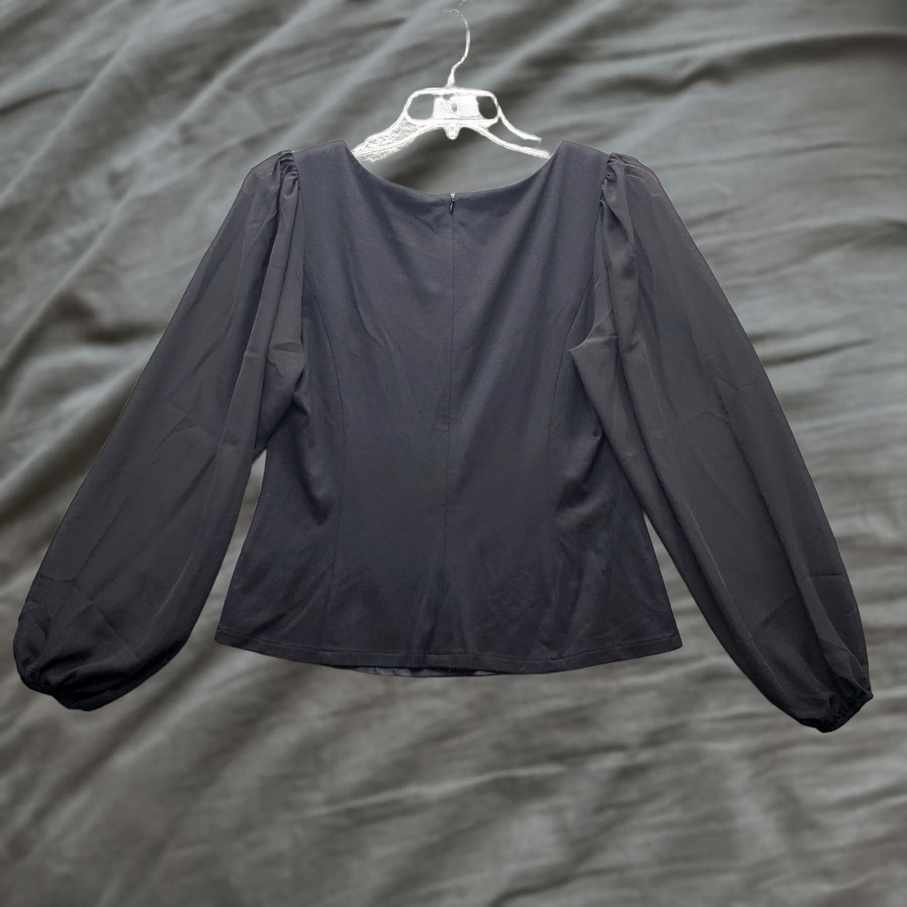 Venus Venus Blouse Womens Size L Black Sheer Balloon Sleeve Square Neck Back Zip Shirt Size L / US 10 / IT 46 - 1 Thumbnail