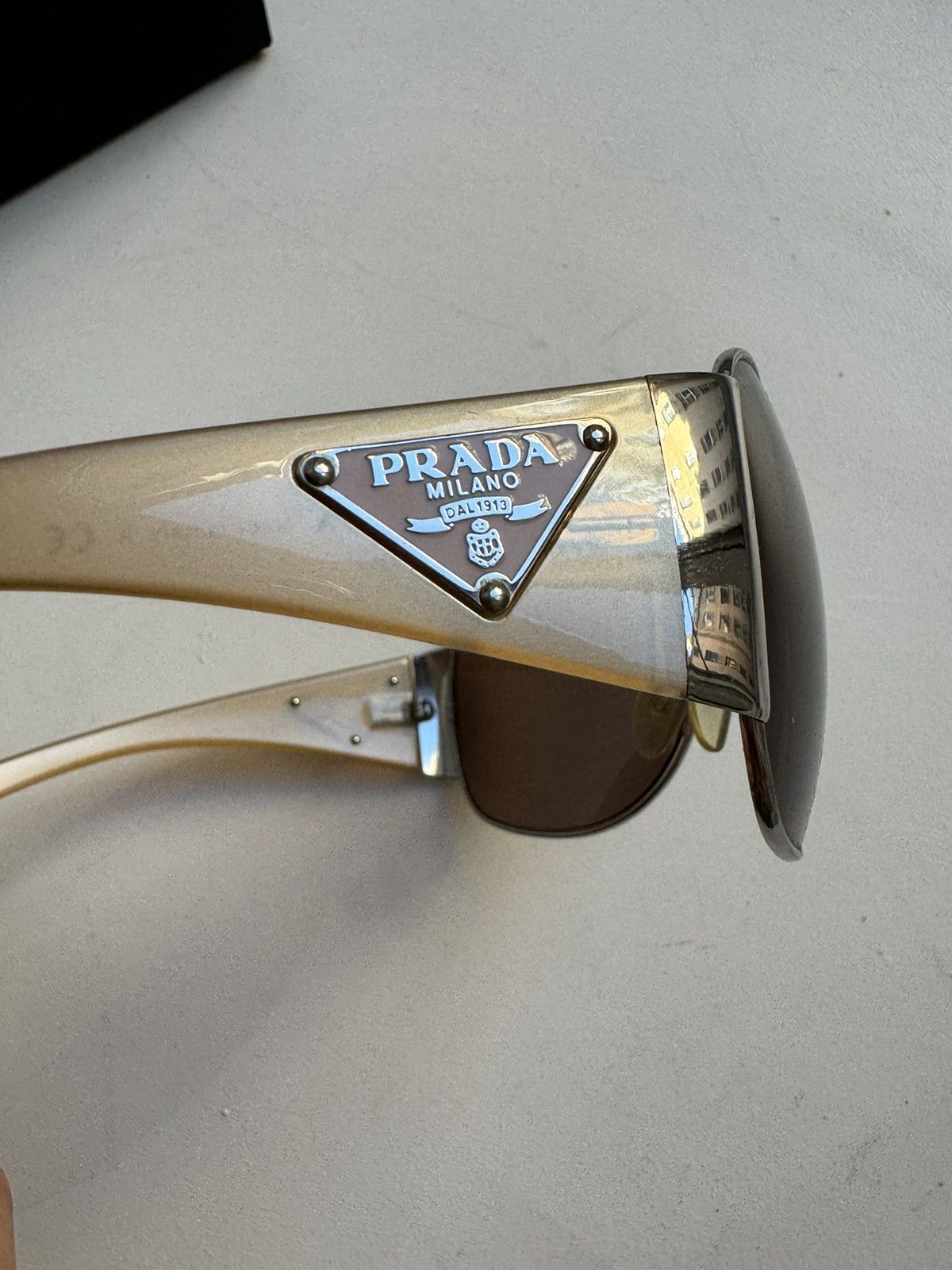 Prada Prada Sunglasses 2010 Triangle Shield Silver Brown Size ONE SIZE - 4 Thumbnail