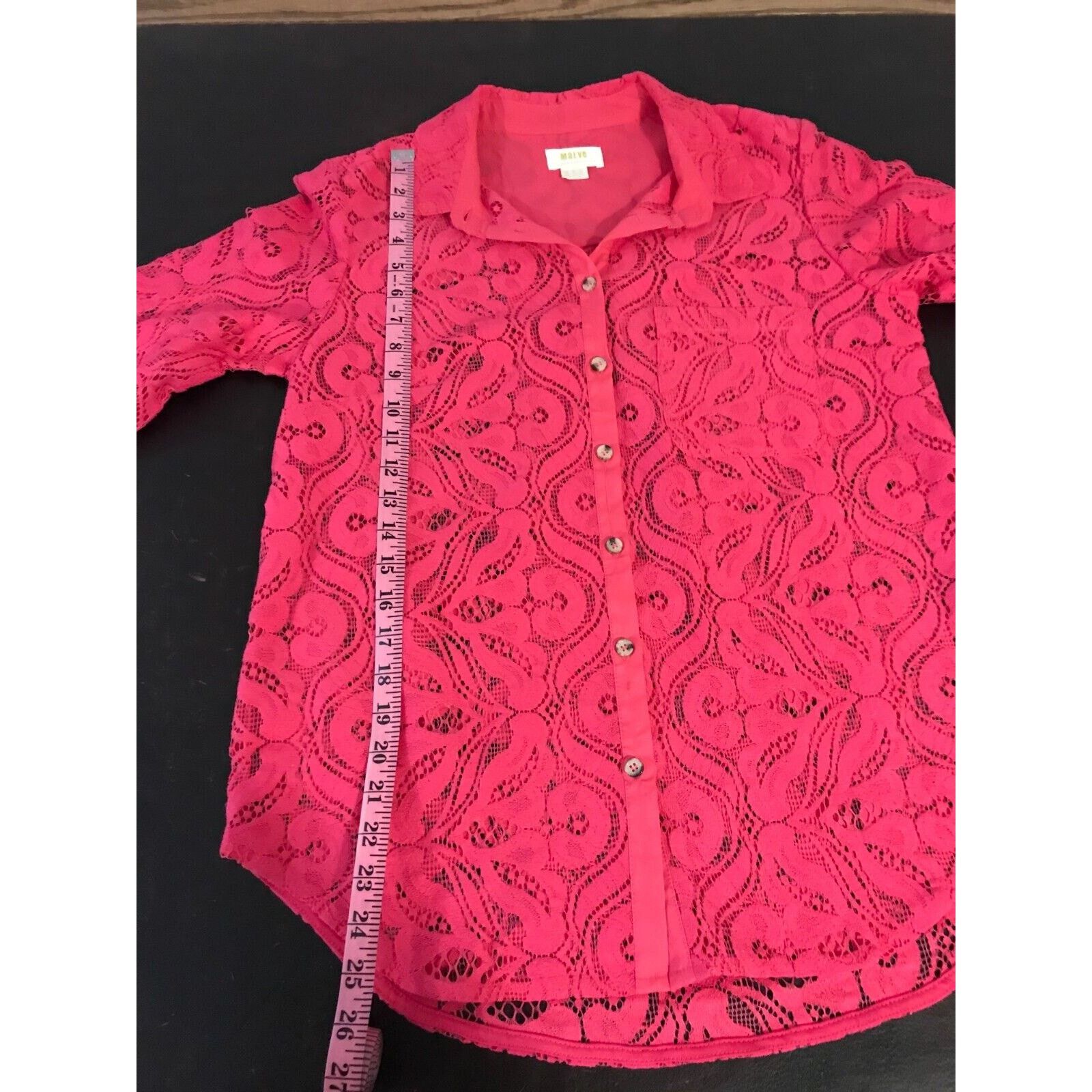 Anthropologie Anthropologie Maeve Slim Pink/Rose Lace Buttondown Blouse Size L / US 10 / IT 46 - 7 Thumbnail