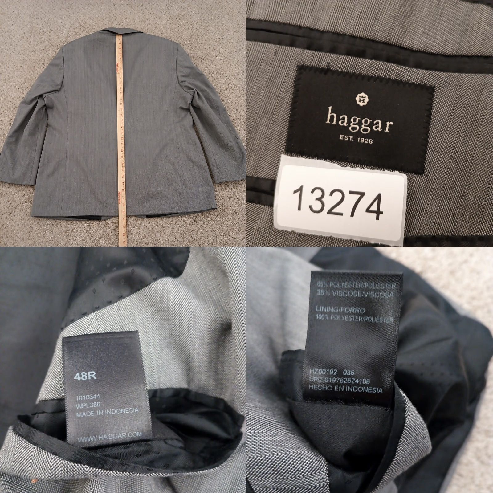 Haggar Haggar Blazer Mens 48 Gray Herringbone Polyester Blend Two Button Single Vent Jacket Coat Notch Lapel Men Regular 2 Piece Vintage No Size 48R - 8 Thumbnail