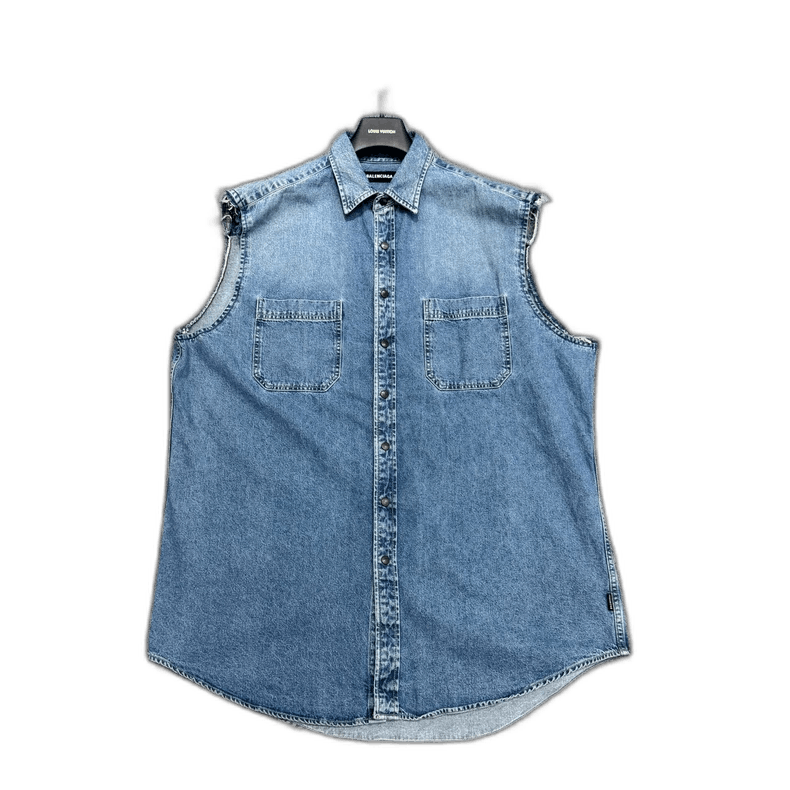 Balenciaga washed denim sleeveless shirt