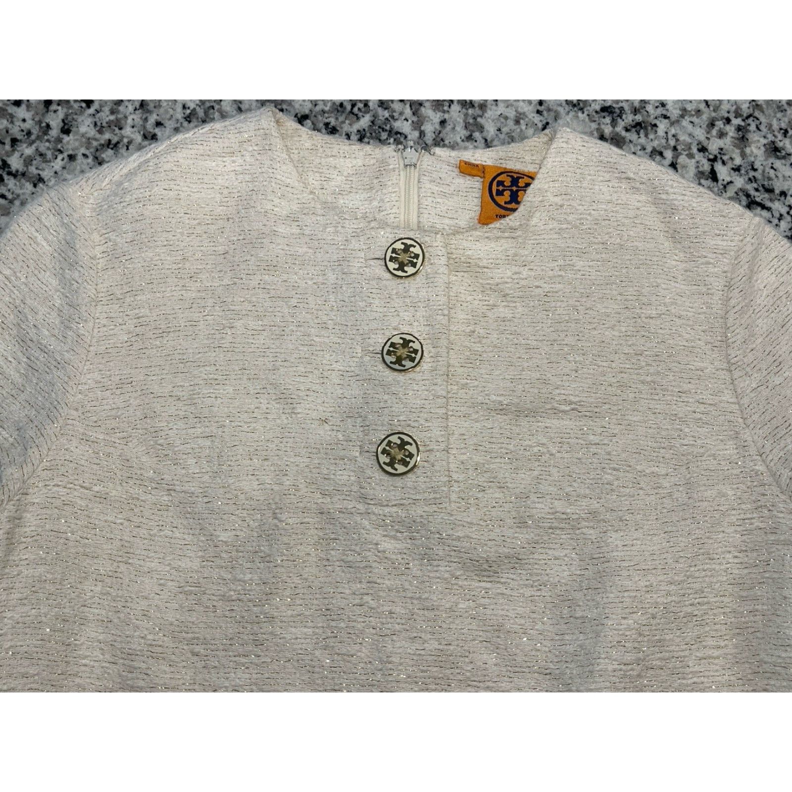 Tory Burch VINTAGE Tory Burch Cream Metallic Gold Threaded Tweed Dress Sz 4 Career Luxury Size S / US 4 / IT 40 - 4 Thumbnail