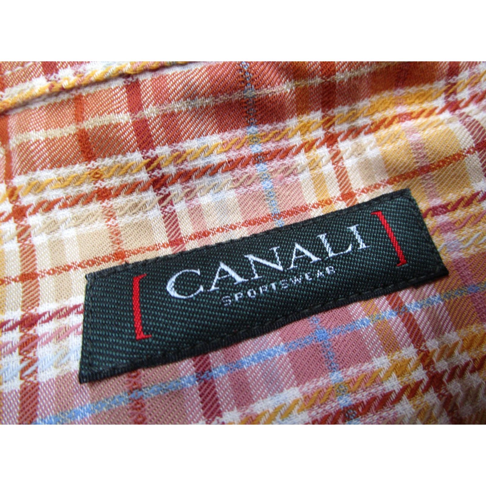 Canali CANALI Shirt Men XL Orange Plaid Button-Up Long Sleeve Casual Designer Italian Size US XL / EU 56 / 4 - 3 Thumbnail