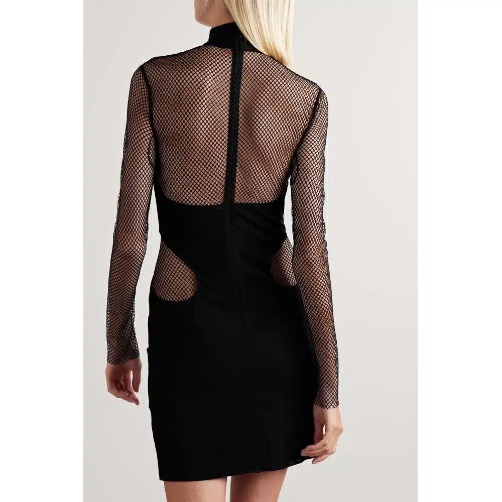 Tom Ford o1loc1c0625 ABJ725 Crepe Jersey & Mesh Mini Dress in Black Size S / US 4 / IT 40 - 3 Thumbnail