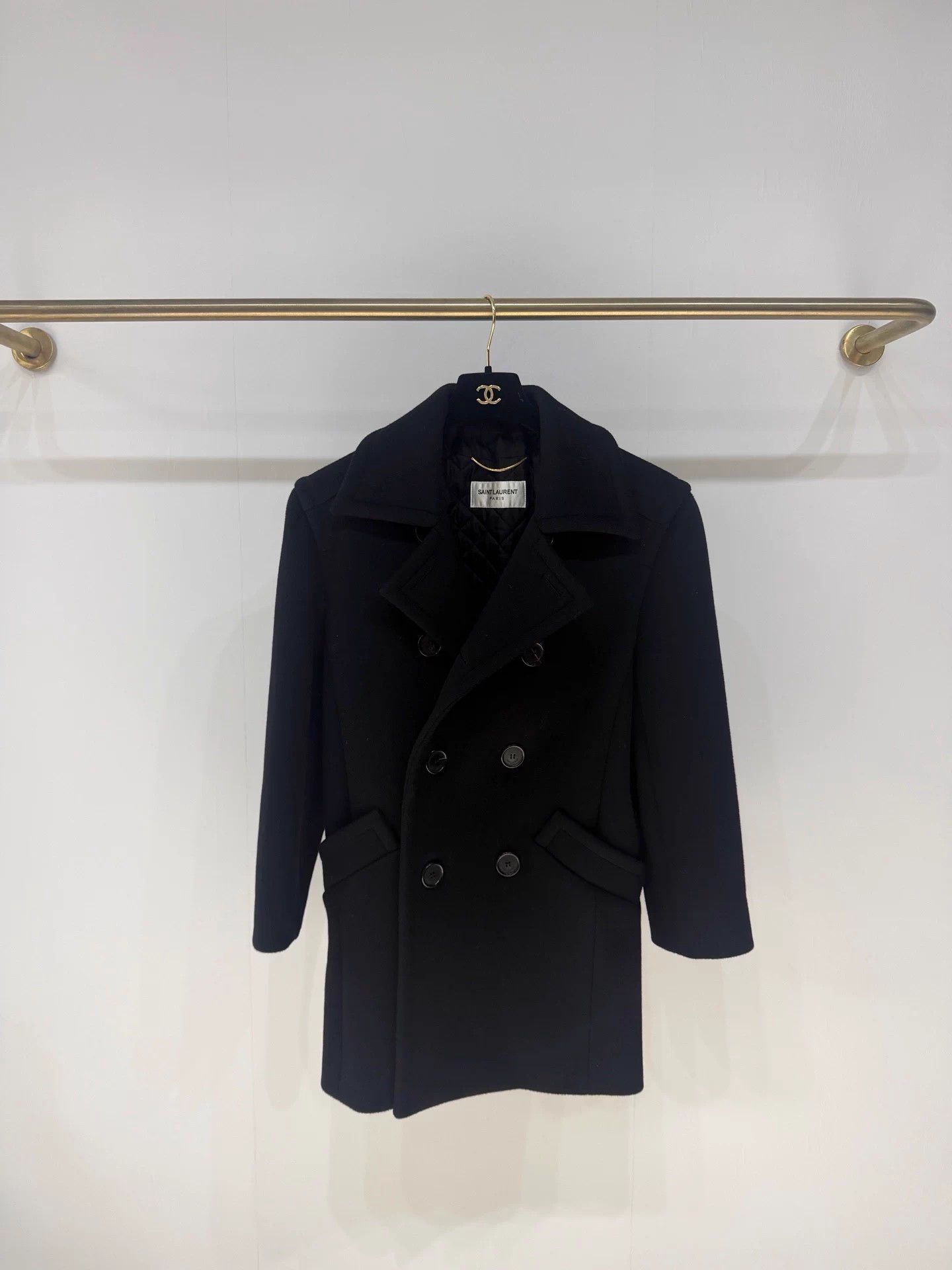 Saint Laurent Paris SLP Classic Double-Breasted Pea Wool Coat FR36 New Size XS / US 0-2 / IT 36-38 - 1 Thumbnail