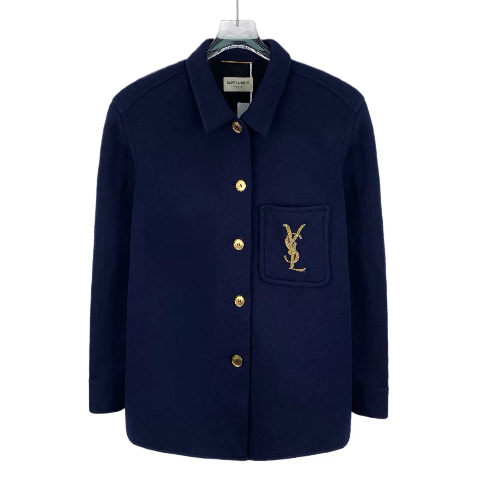Saint Laurent Paris Yves Saint Laurent Dark Blue Logo Shirt Size US M / EU 48-50 / 2 - 1 Thumbnail