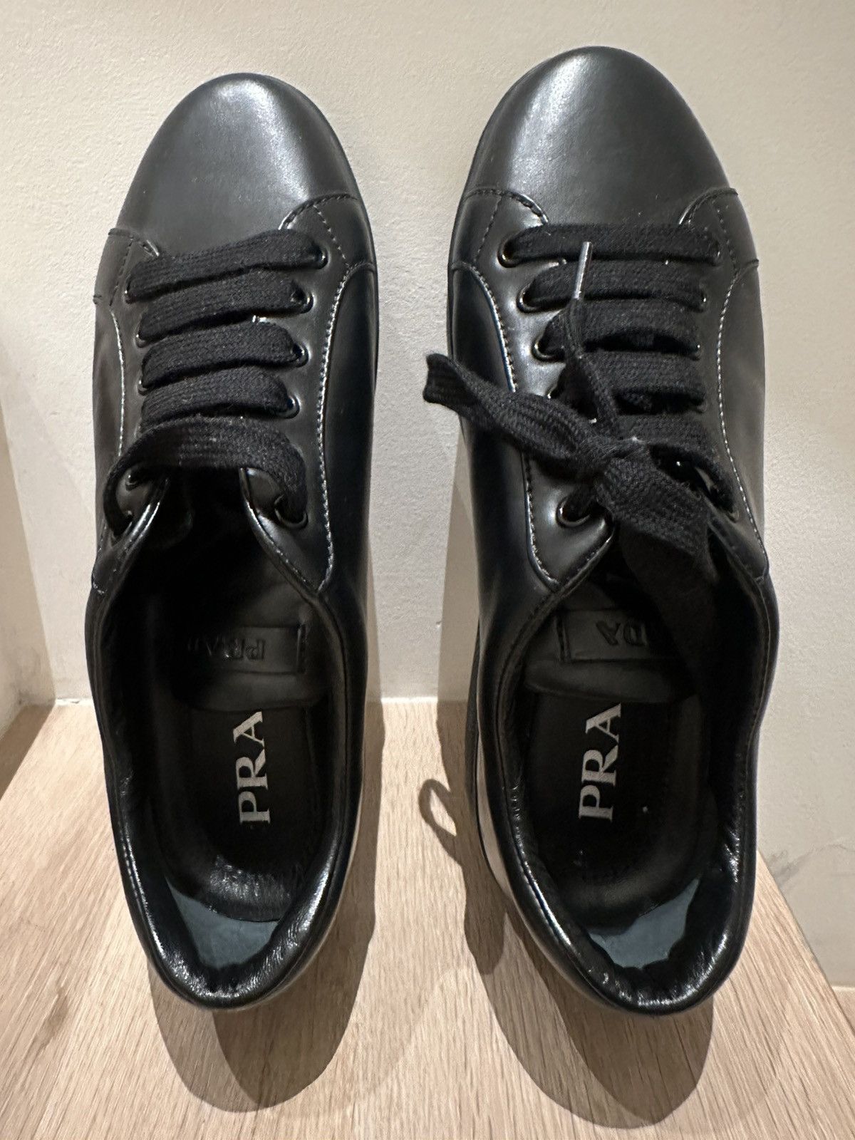 Prada $650 Prada Leather Low-Top Sneakers Black Size 39 US 8 Size US 8 / IT 38 - 1 Thumbnail