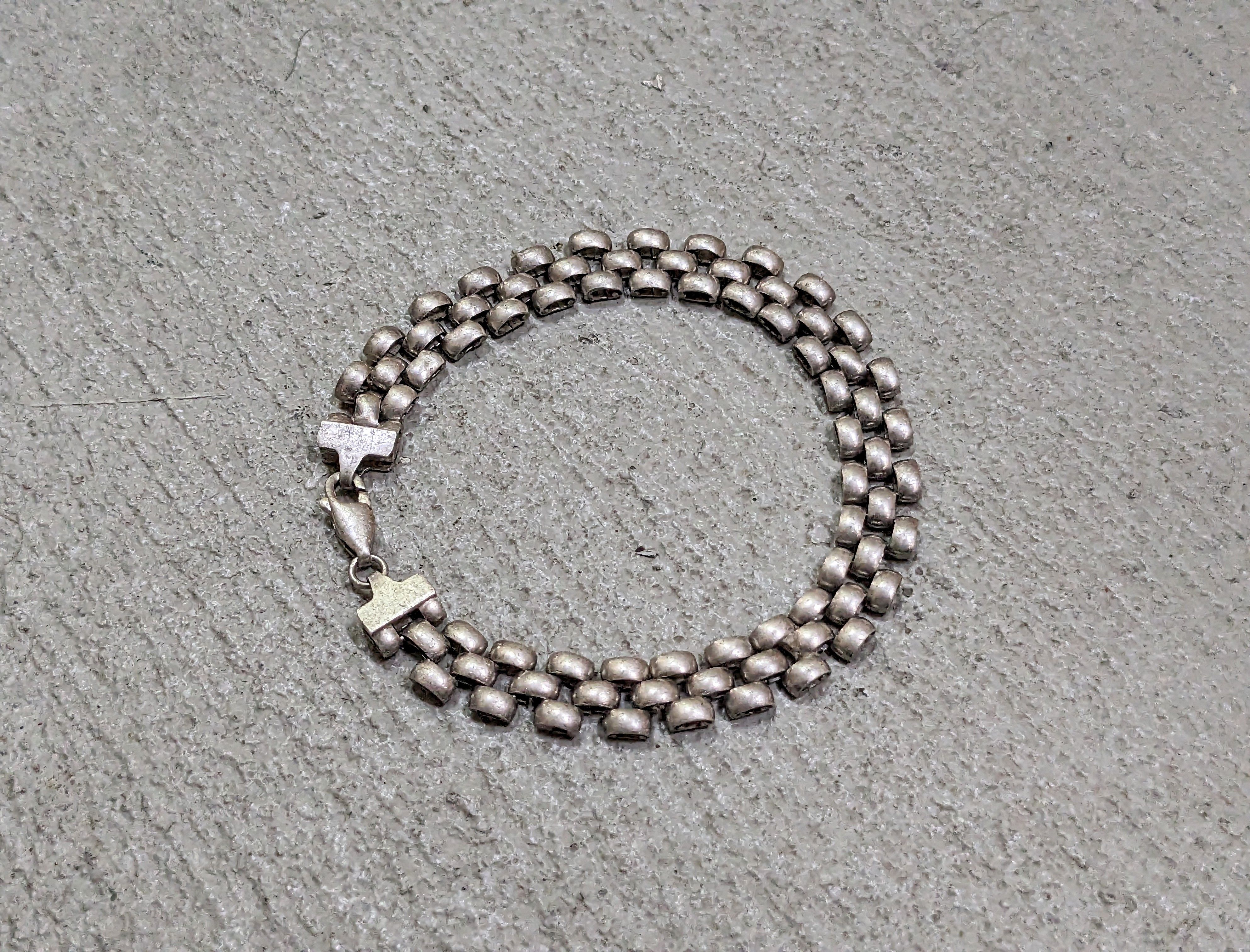 Jewelry x Vintage Sterling Silver Bracelet Panther Chain Link 7.25", Men's