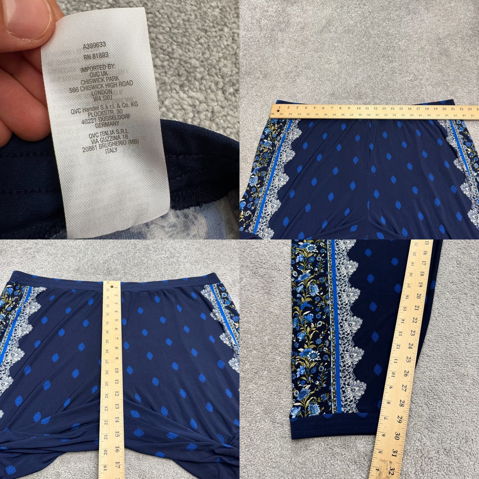 Vintage Susan Graver Liquid Knit Border Print Pull On Crop Pants Womens 2X Blue Floral Size 28" / US 6 / IT 42 - 8 Thumbnail
