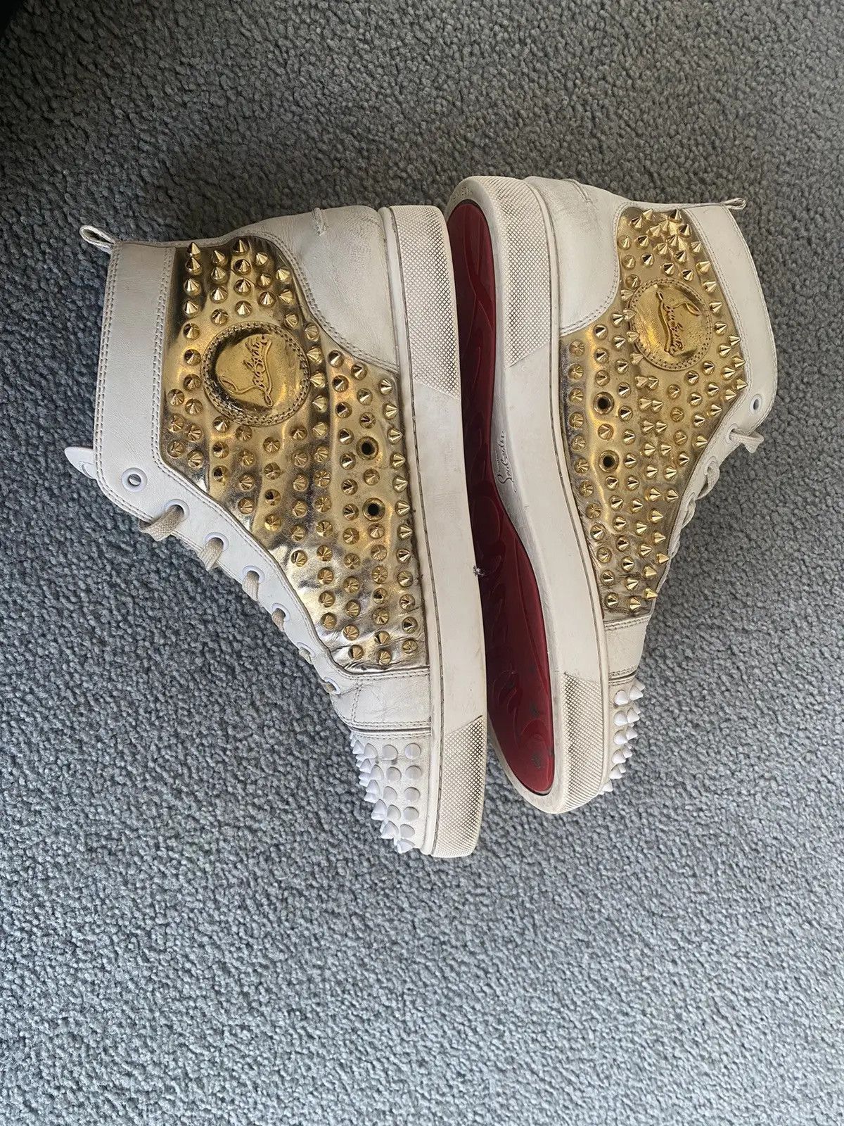 Christian Louboutin Christian Louboutin White/Gold Spike Sneakers Size US 10 / EU 43 - 4 Thumbnail