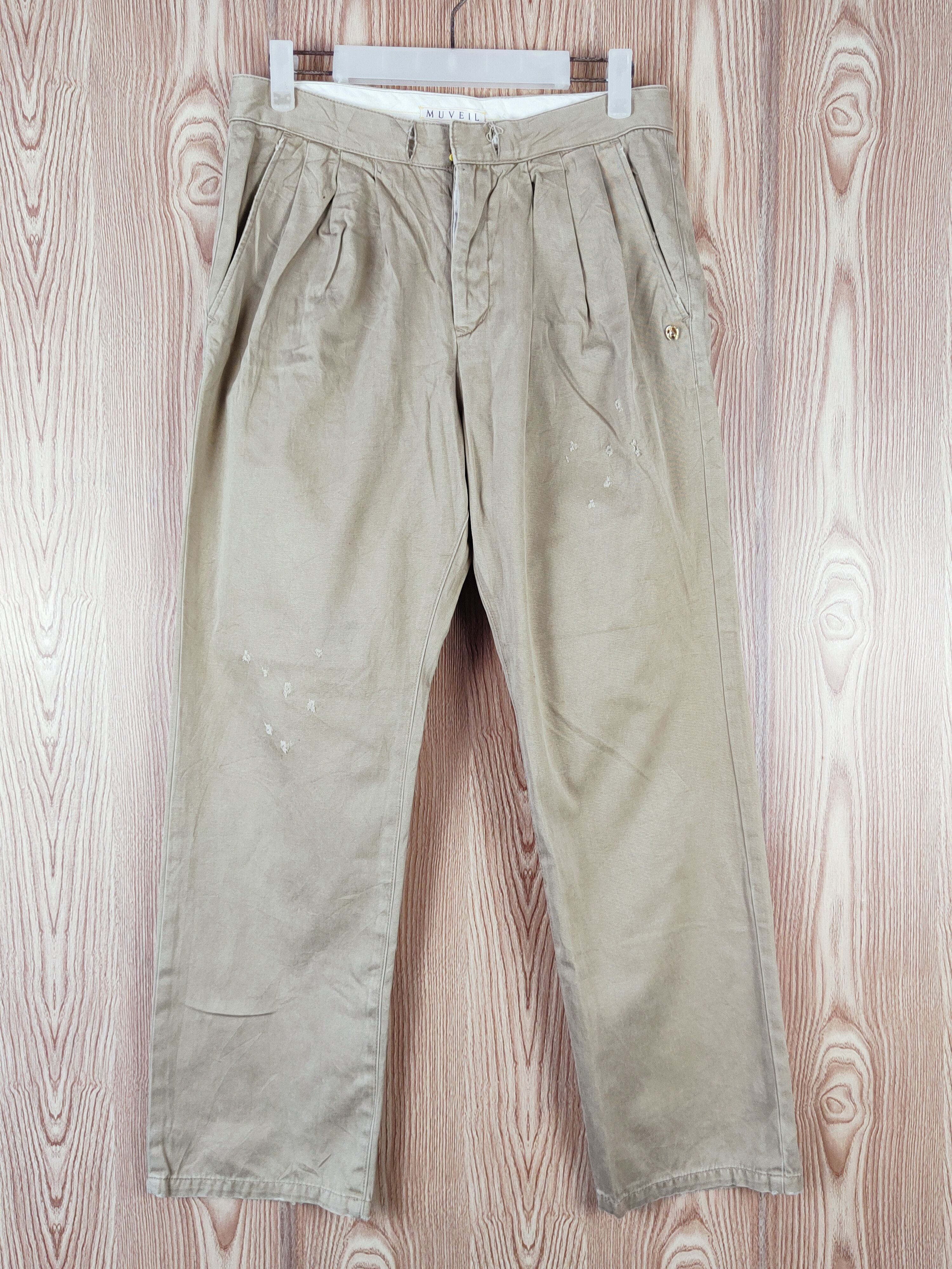 Japanese Brand Muveil Beige buckle back Multipocket Casual Pants #W595 Size 30" / US 8 / IT 44 - 1 Thumbnail
