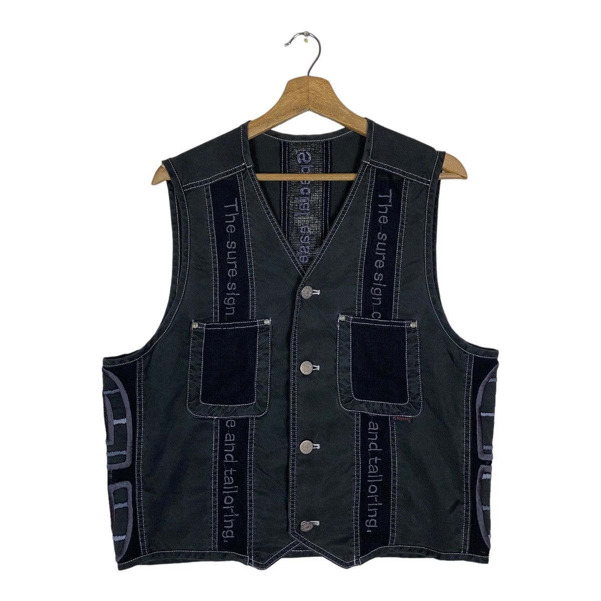 image of Vintage Santafe Embroidered Spell Out Vest Jacket in Black, Men's (Size Medium)