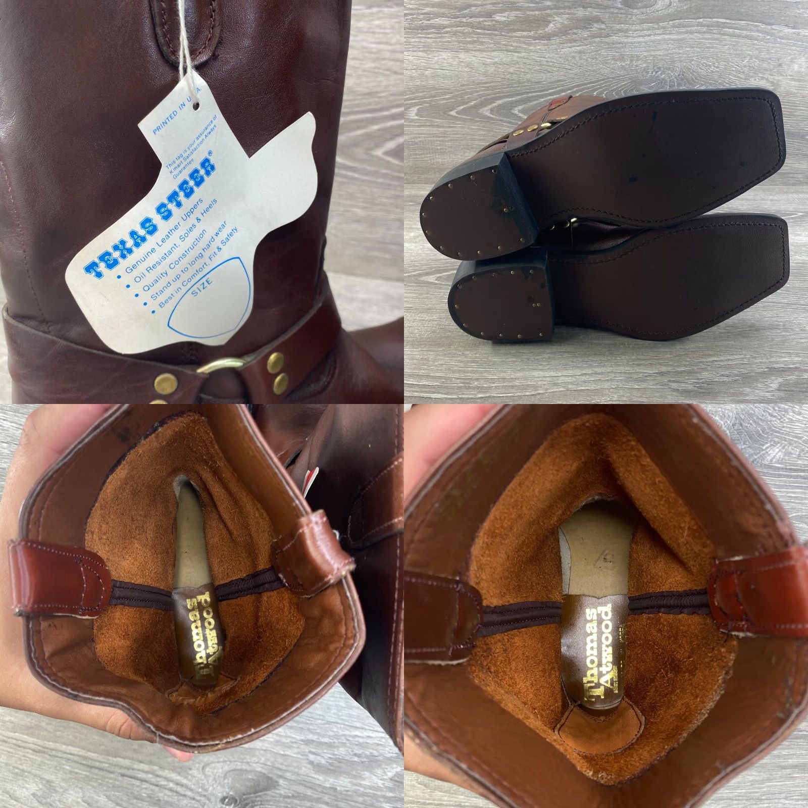 Vintage VINTAGE Texas Steer Mens 9 D Brown Leather Square Toe Harness Biker Boots Size US 9 / EU 42 - 8 Thumbnail