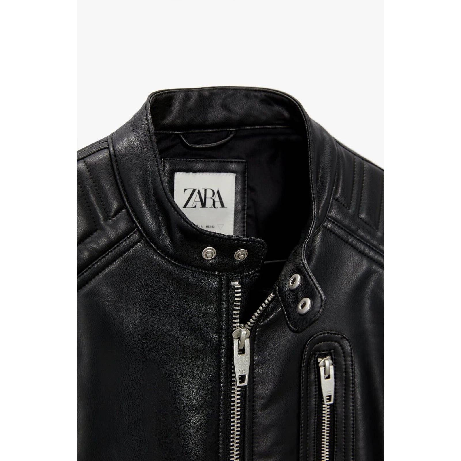 ZARA MAN BLACK FAUX LEATHER BIKER JACKET SIZE 2XL