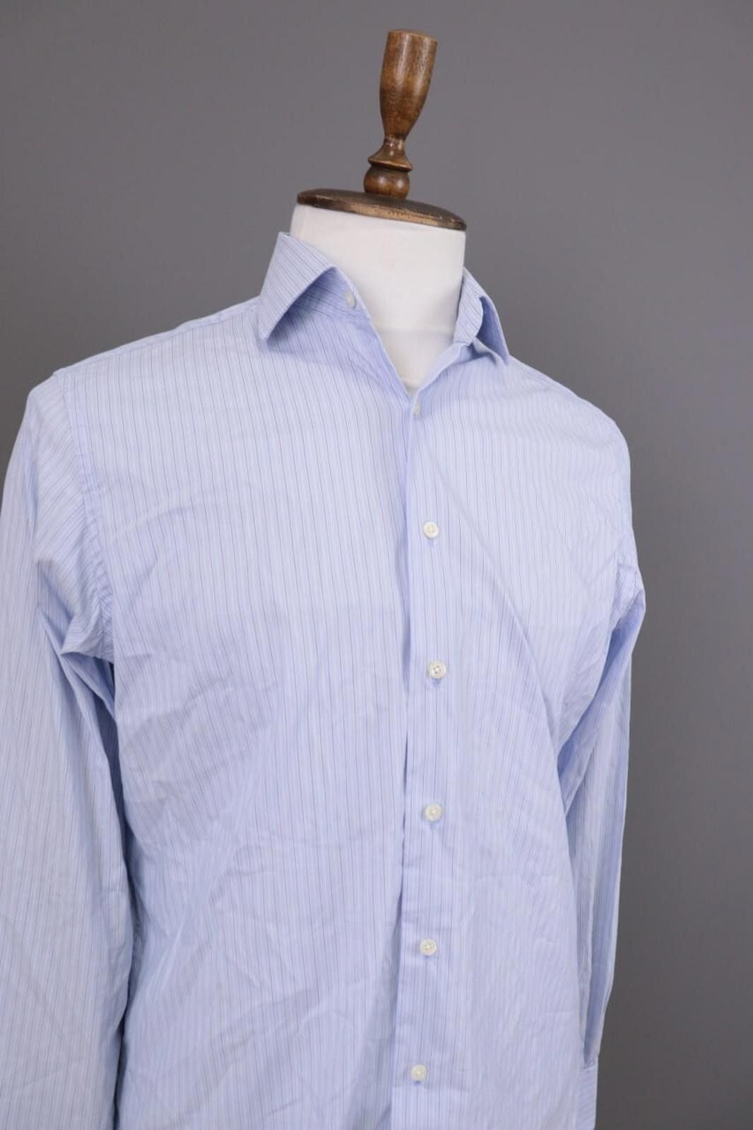 Designer Hackett London Classic Fit Pinstripe Blue Shirt Size 39 Size US M / EU 48-50 / 2 - 6 Thumbnail