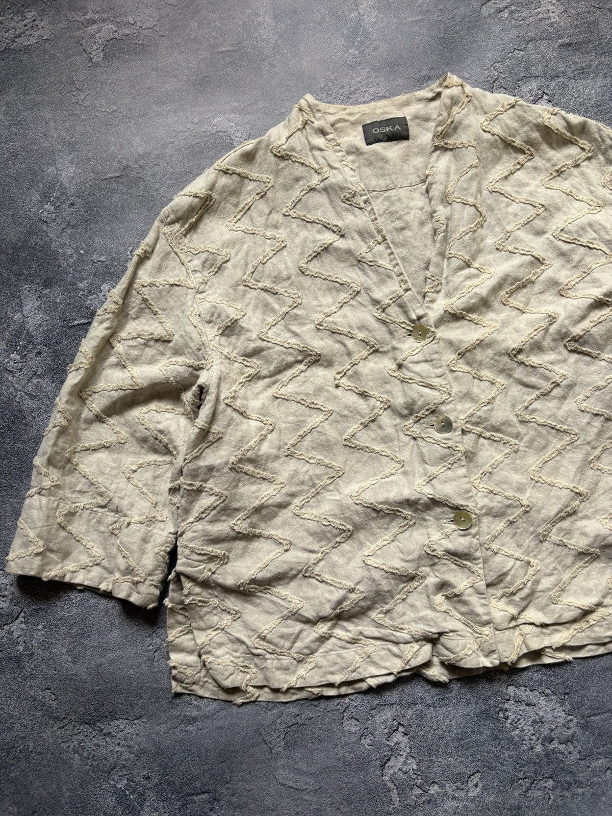 OSKA Vintage Oska Avant Garde Beige Linen Cardigan Button Up Size XS / US 0-2 / IT 36-38 - 2 Thumbnail