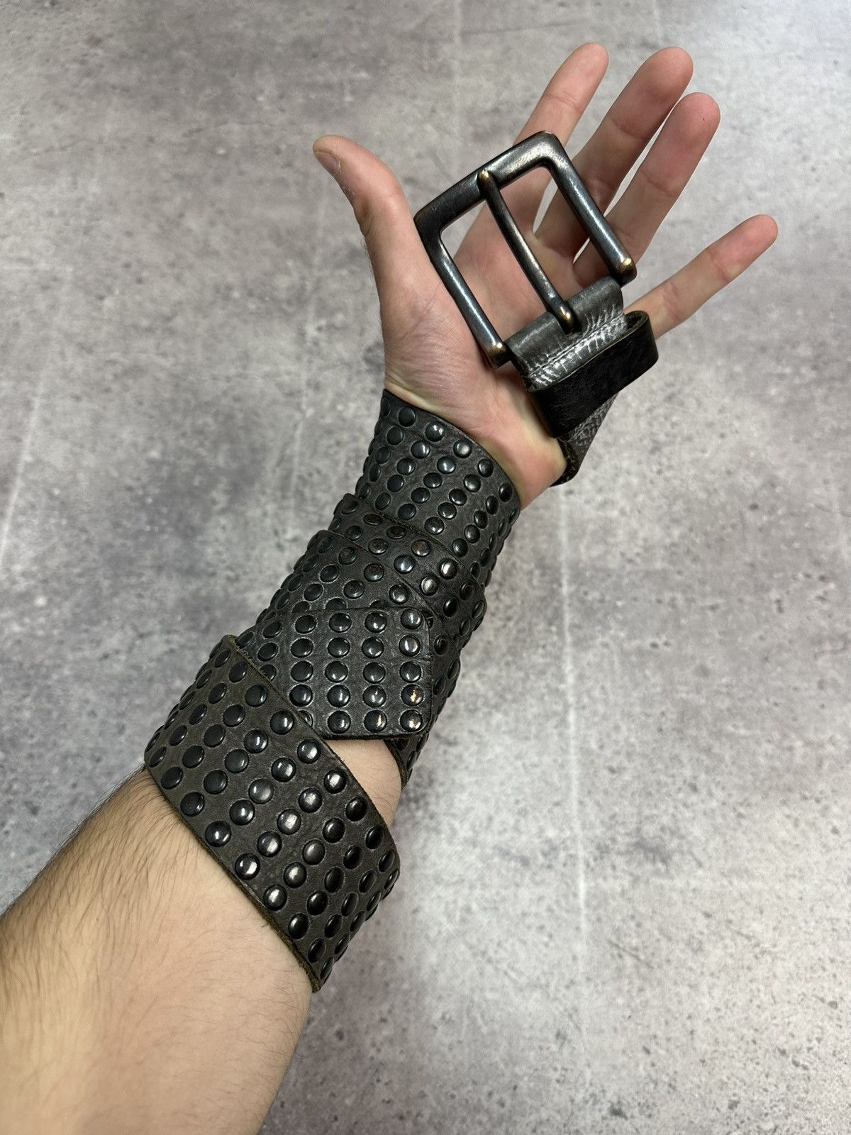 If Six Was Nine Vintage Punk Leather Belt Rhinestone Dark Gray Y2K Metal Size ONE SIZE - 3 Thumbnail