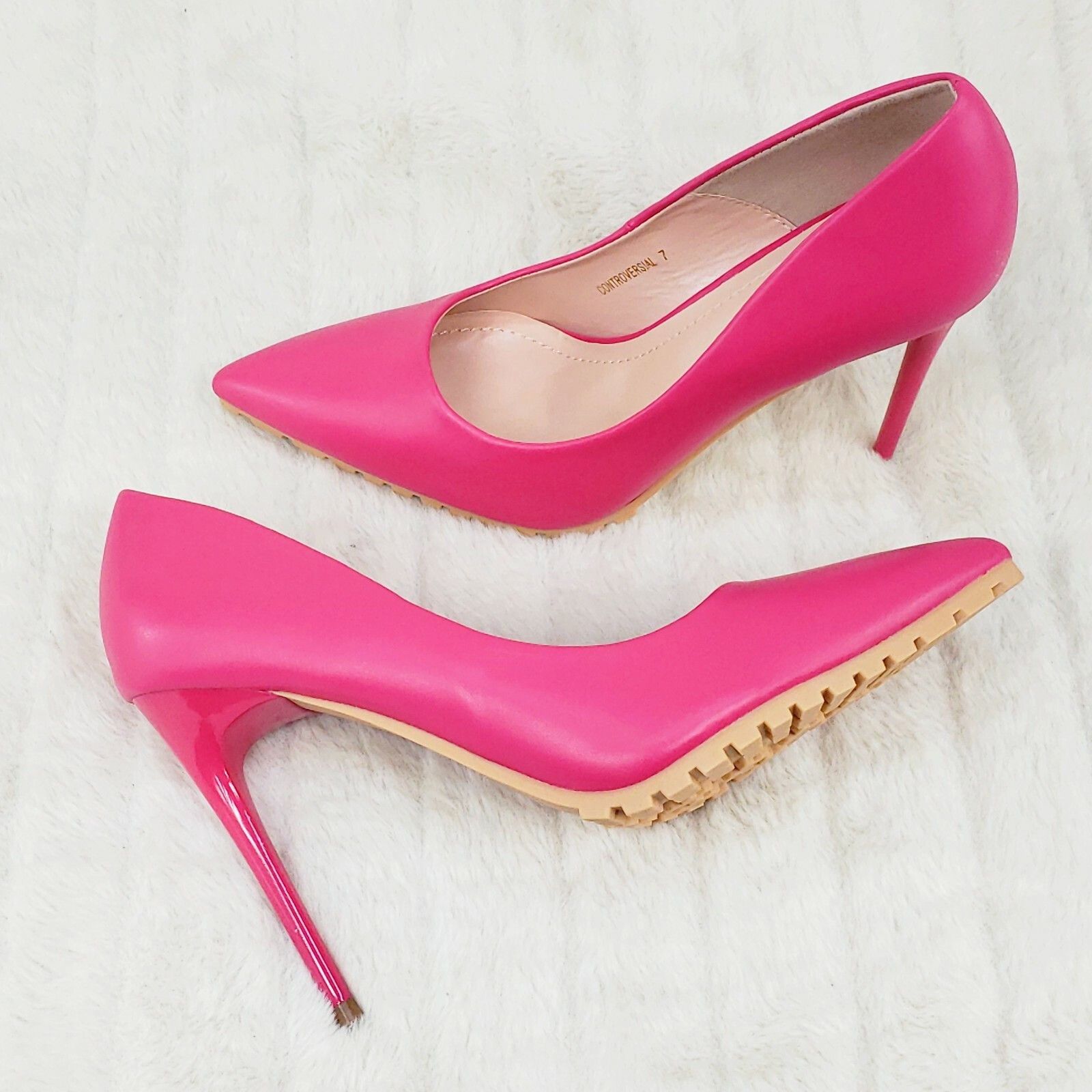 Other Revenge Fuchsia 4.5" High Heel Shoes Pointy Toe Pump Lug Sol Size US 7.5 / IT 37.5 - 4 Thumbnail