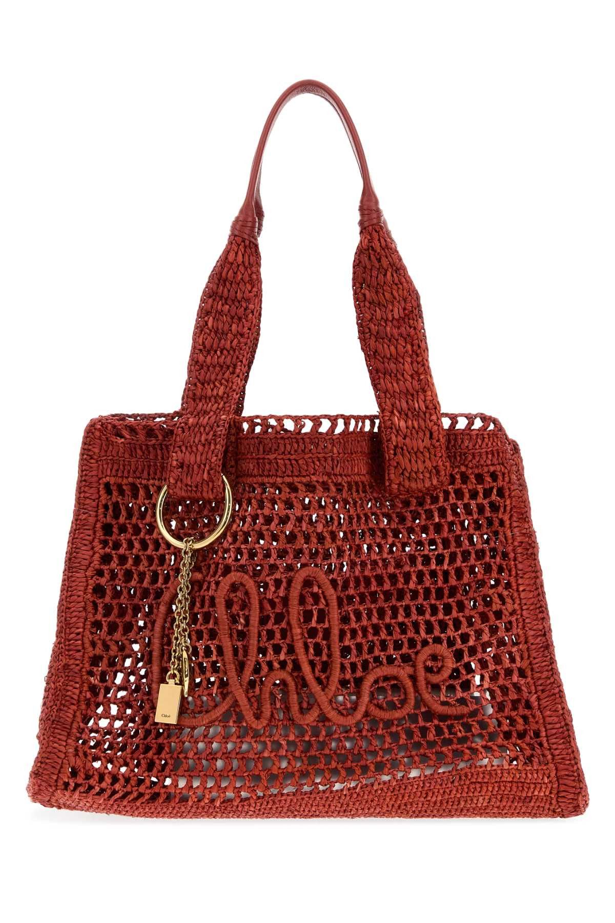 Red Raffia East-West Summer Banana Shopping Bag, Women's
