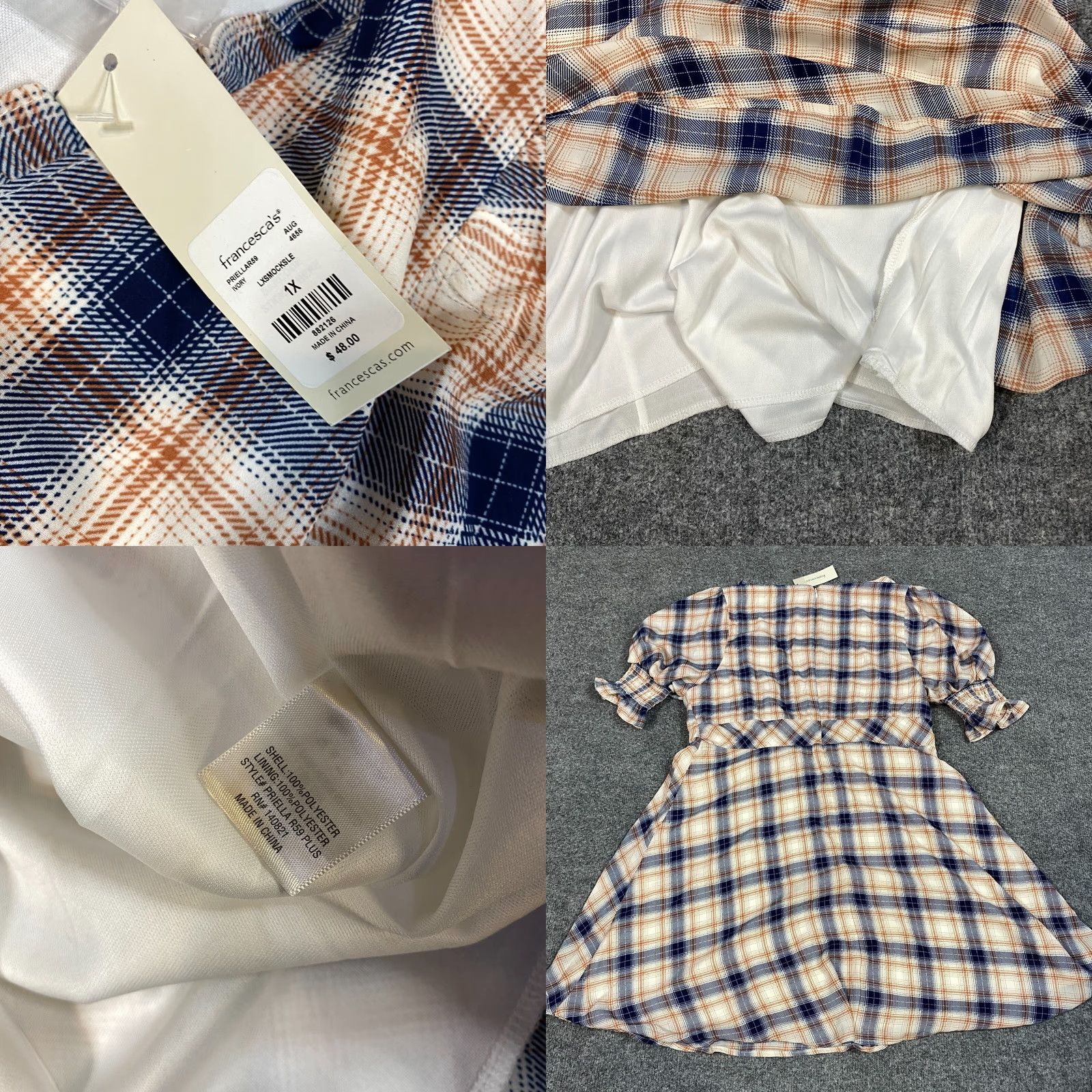 Vintage Francesca's Blue Rain Dress 1X Ivory Plaid Mini Lined Wrap Dress Women Plus Short Sleeve Size XL / US 12-14 / IT 48-50 - 8 Thumbnail