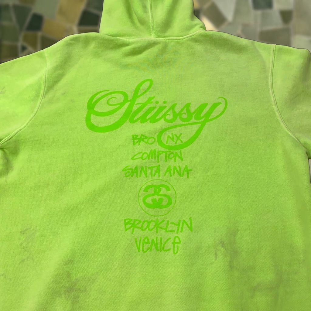 Stussy World Tour Logo Hoodie Mens XXL Green Sweatshirt