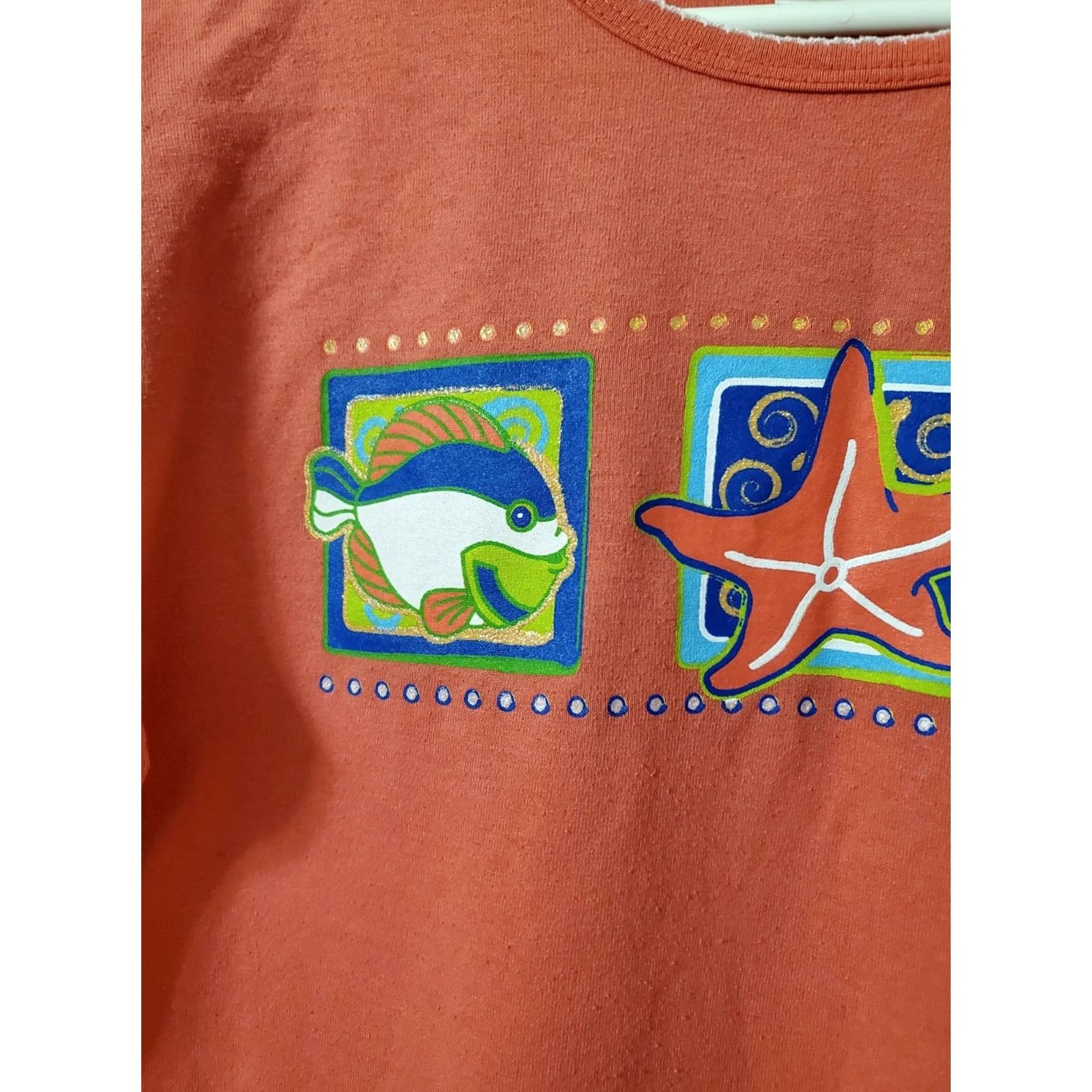 Vintage VINTAGE Bobbie Brooks Shirt Women's Orange Short Sleeve Round Neck Casual 90s Beach Marine Graphic Print Basic Knit Cotton-Polyester BB556 Size S / US 4 / IT 40 - 3 Thumbnail