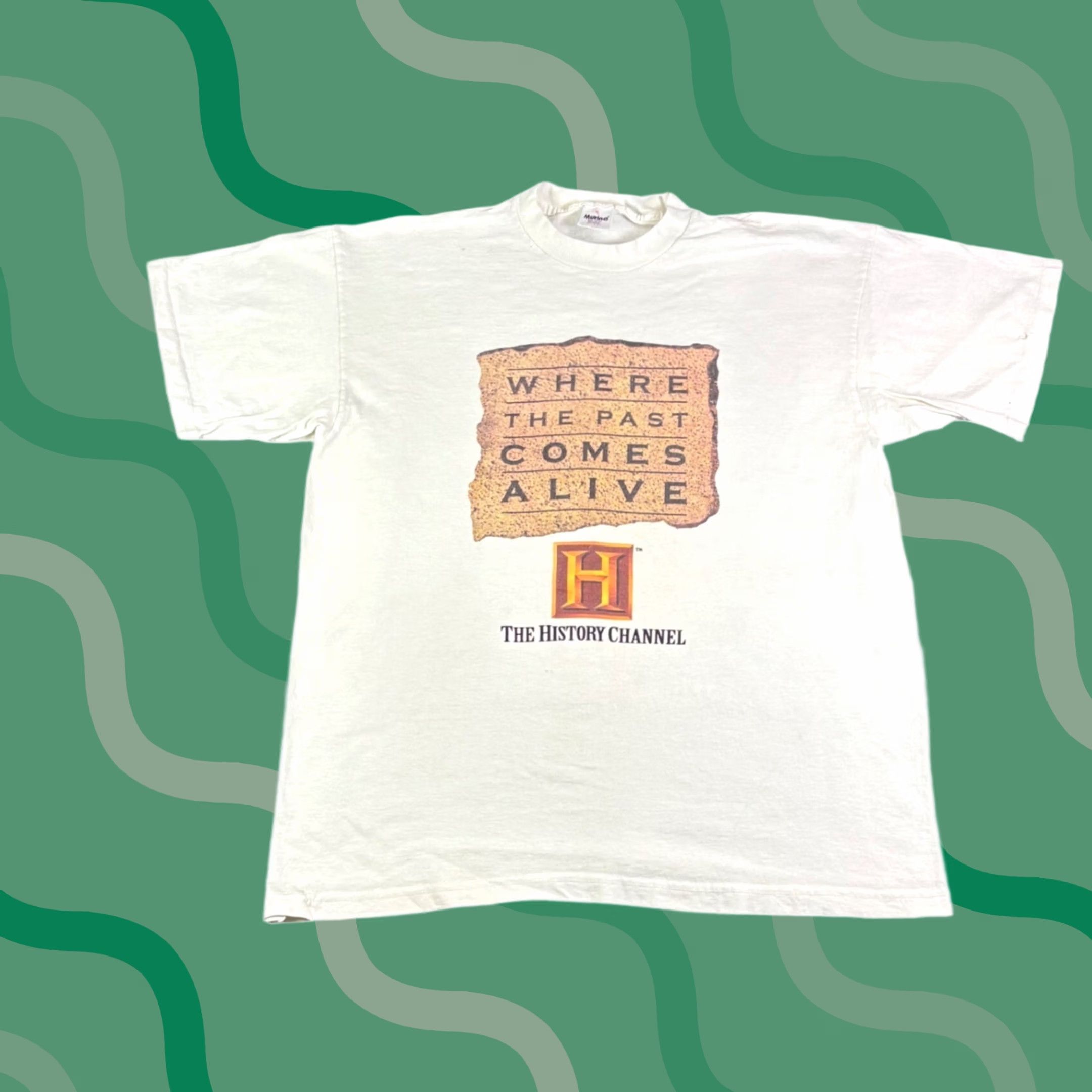 Vintage VINTAGE 1990s History Channel T Shirt Murina XL Cream White Men Short Sleeve Graphic Tee Grunge 90s Size US XL / EU 56 / 4 - 1 Thumbnail