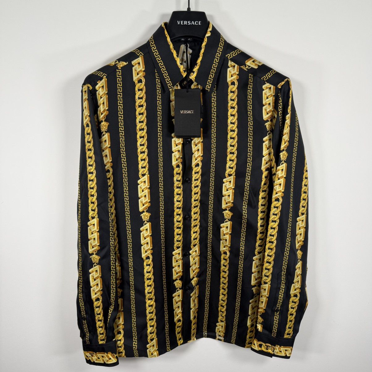 €1580 Versace NWT Men’s Silk Medusa Chains Shirt Size 48 (M)