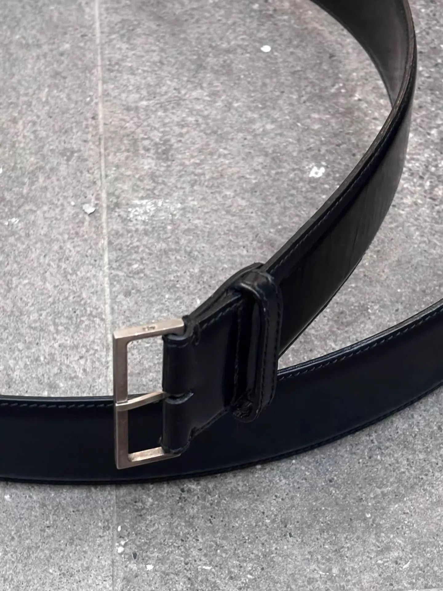 Dior Black Leather Belt with Silver Square Buckle. Size ONE SIZE - 3 Thumbnail