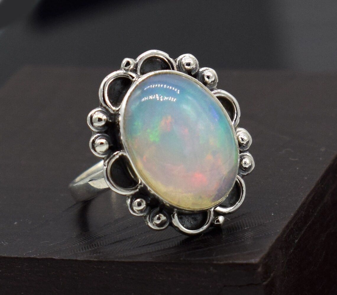 Handmade Natural Ethiopian Opal Ring Handmade 925K Silver Boho Ring Size ONE SIZE - 4 Thumbnail