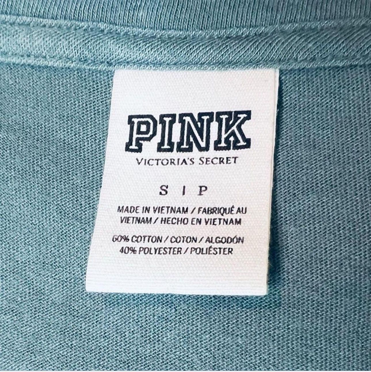 Designer × Pink Victoria's Secret PINK S Teal V Neck T Sequin Logo & Sleeves Size S / US 4 / IT 40 - 3 Thumbnail