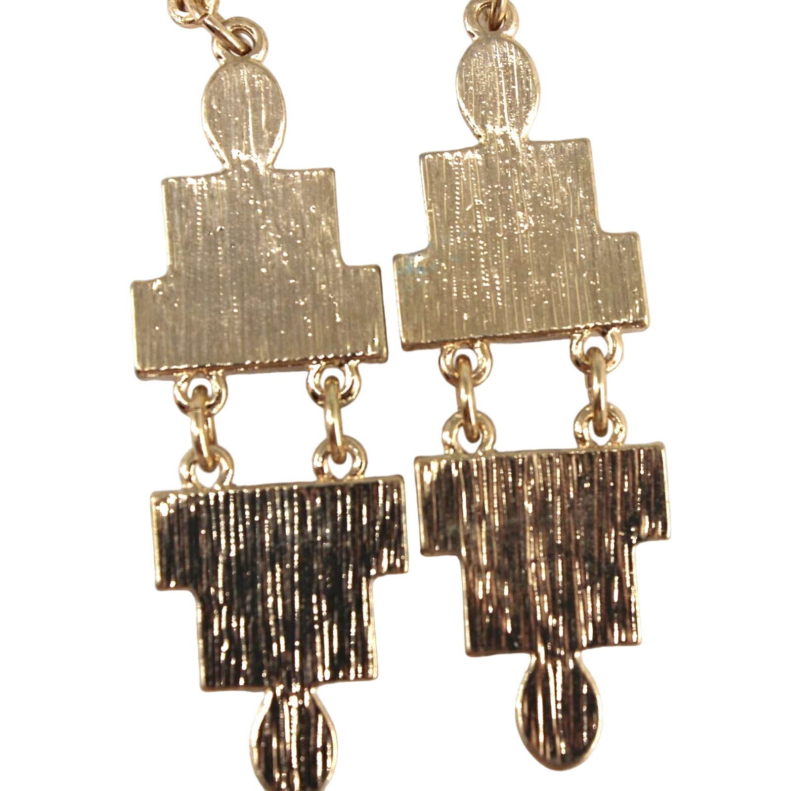 Other Goldtone Dangle Earrings Rectangular Oval Faux Ebony •2-3/4" Size ONE SIZE - 2 Thumbnail
