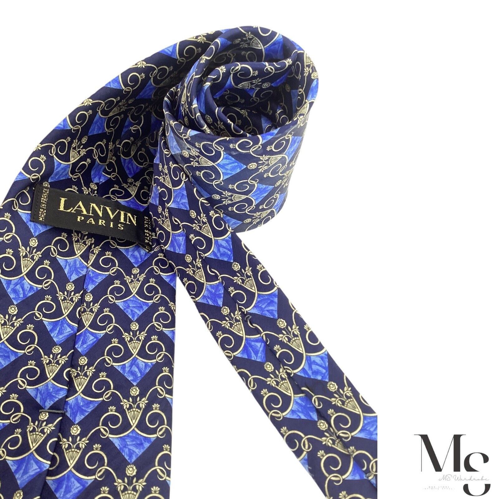 Lanvin LANVIN PARIS Blue Baroque Luxury Silk Tie France W:3.75" Size ONE SIZE - 4 Thumbnail