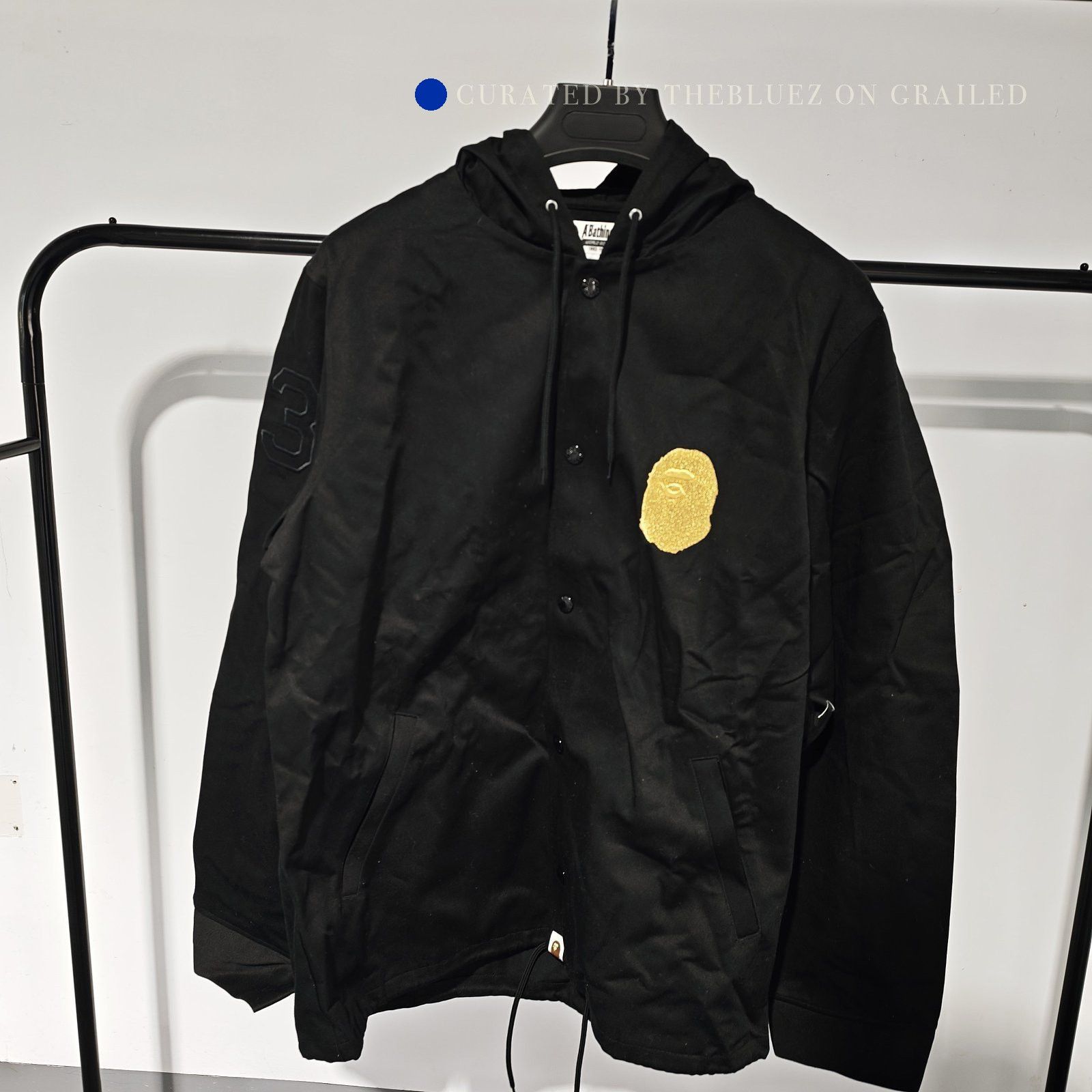 Bape Black Hooded Coach Jacket with Gold Logo Size US XL / EU 56 / 4 - 1 Thumbnail